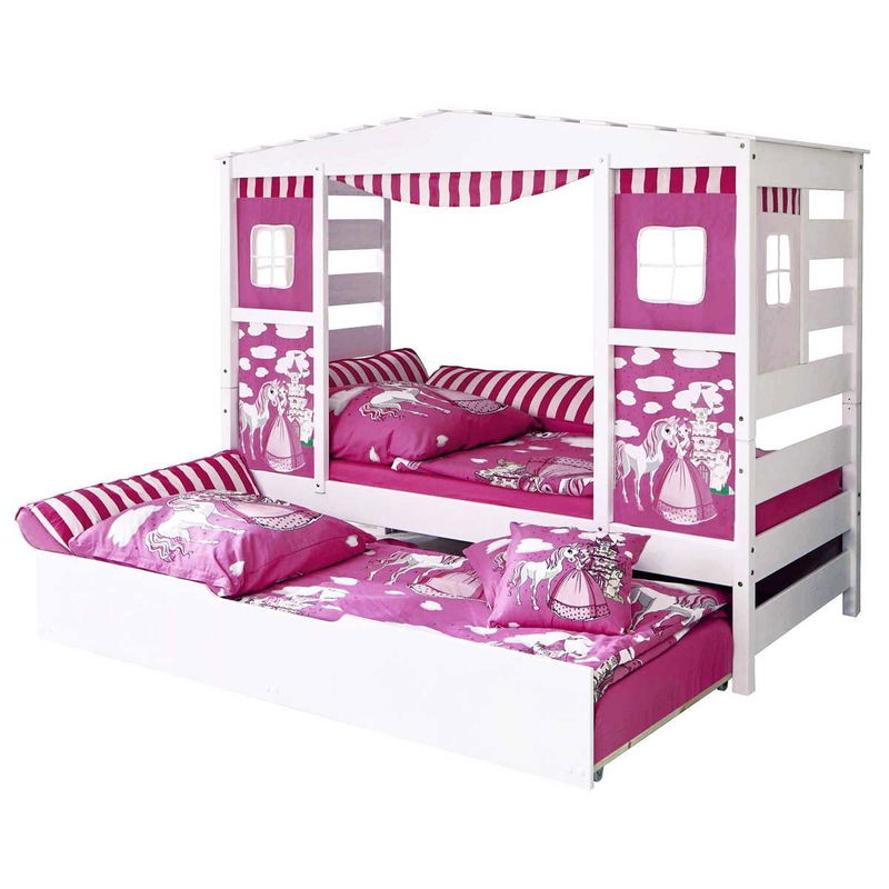 babyonlineshop Ticaa Hausbett Horse Rosa Kiefer Weiß & Bettkasten Massivholz - Dessin: Horse Rosa Black Friday Preise