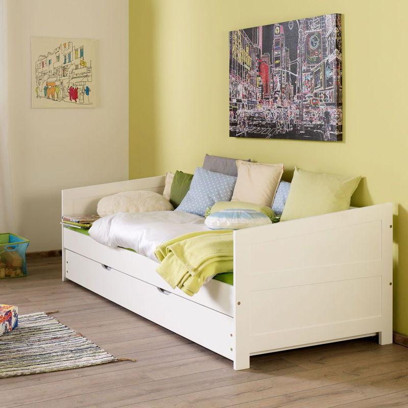 babyonlineshop Relita NINA Einzelbett Buche massiv weiß 90 x 200 cm inkl. Ausziehbett Cyber Monday