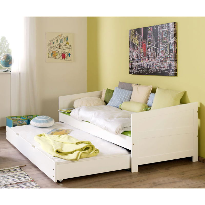 babyonlineshop Relita NINA Einzelbett Buche massiv weiß 90 x 200 cm inkl. Ausziehbett Cyber Monday