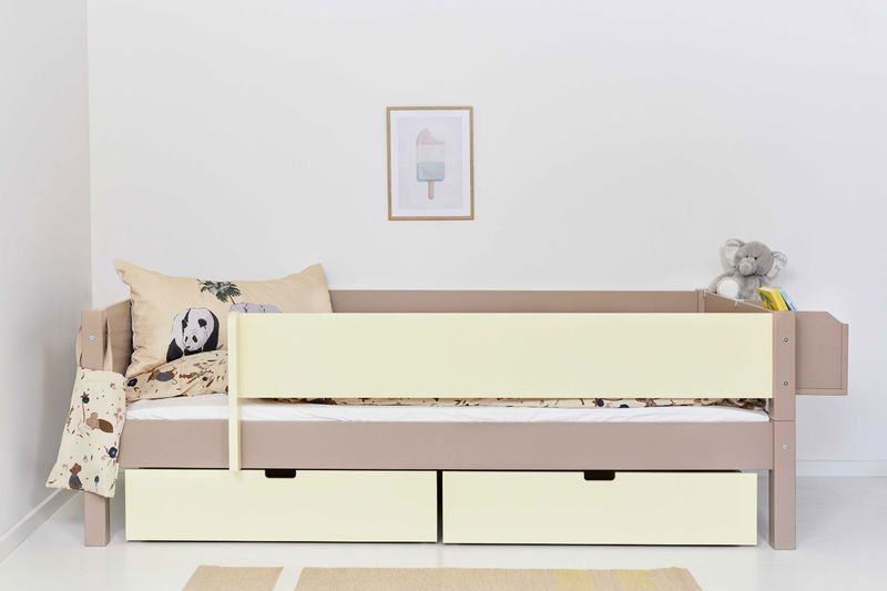 babyonlineshop Manis-h Einzelbett MIMER 90x200 cm Pfosten Buche Absturzsicherung & Schubkästen - 22 Farben wählbar Blitzverkäufe