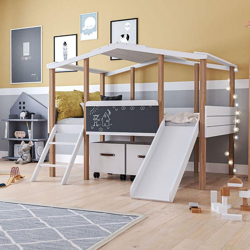 babyonlineshop Nature Kid Cory Kinderzimmer weiß/natur 5-teilig mit Hausbett 90 x 160 cm mit Dach Rabatt