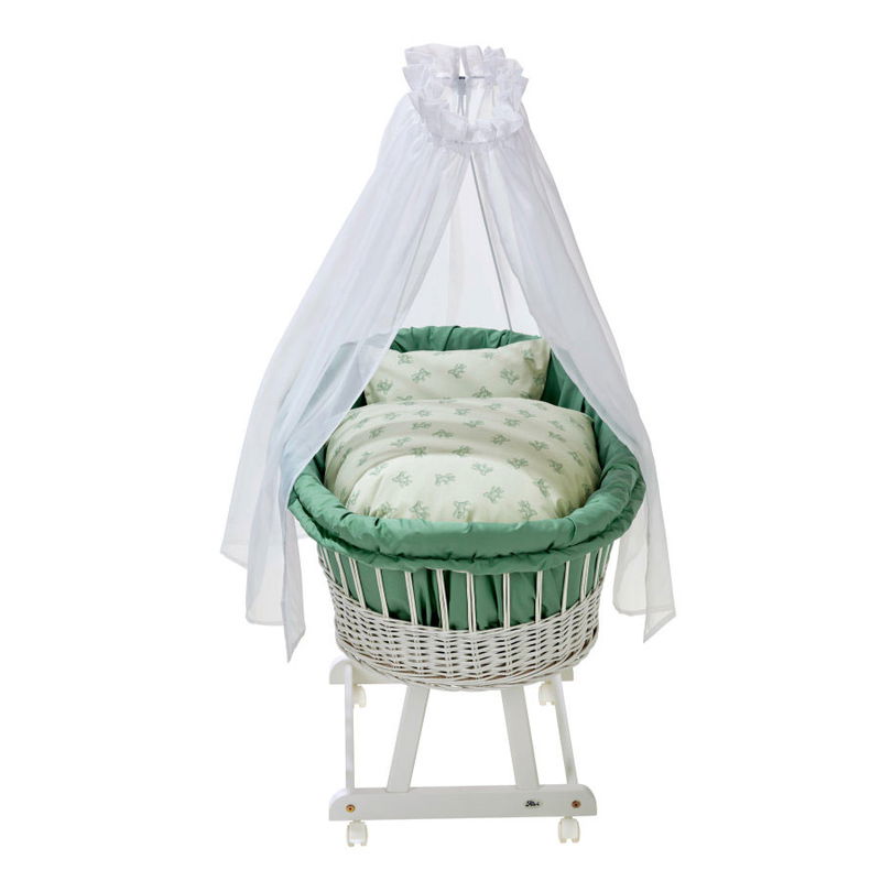 babyonlineshop Alvi Birthe Stubenwagen weiß Komplettset Matratze Himmelstange und Garnitur Teddy 1961 Online Shopping