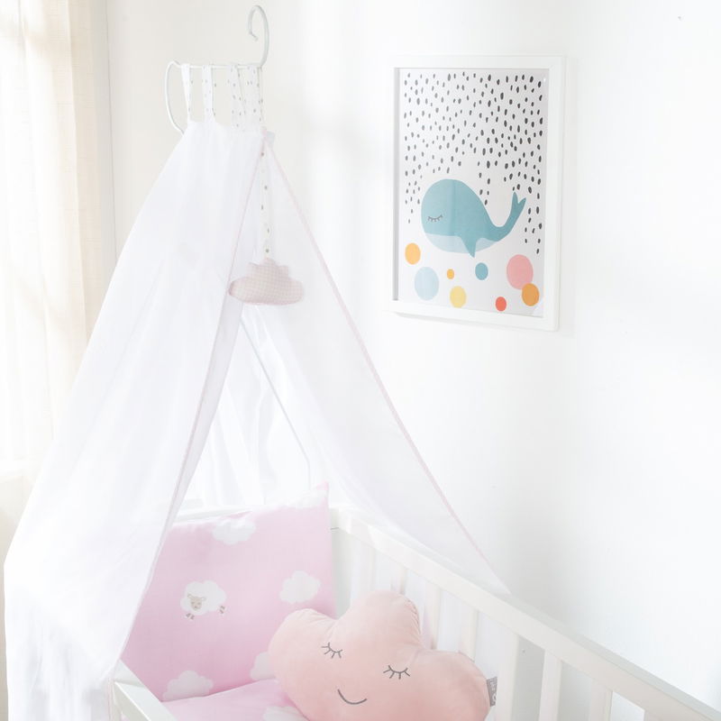 babyonlineshop Roba Komplettwiegenset weiß inklusive textiler Ausstattung Kleine Wolke rosa Preisnachlass
