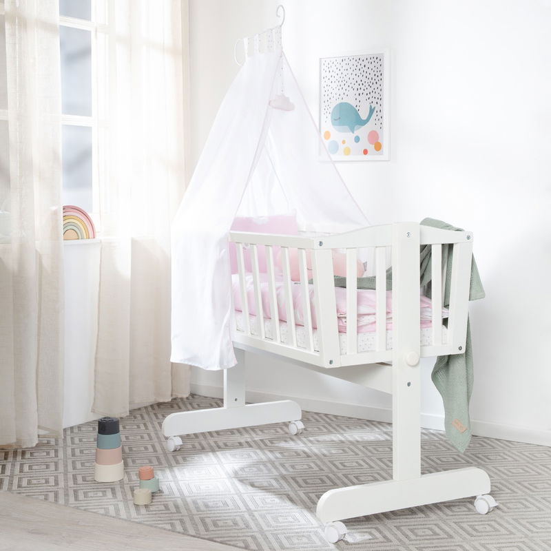 babyonlineshop Roba Komplettwiegenset weiß inklusive textiler Ausstattung Kleine Wolke rosa Preisnachlass