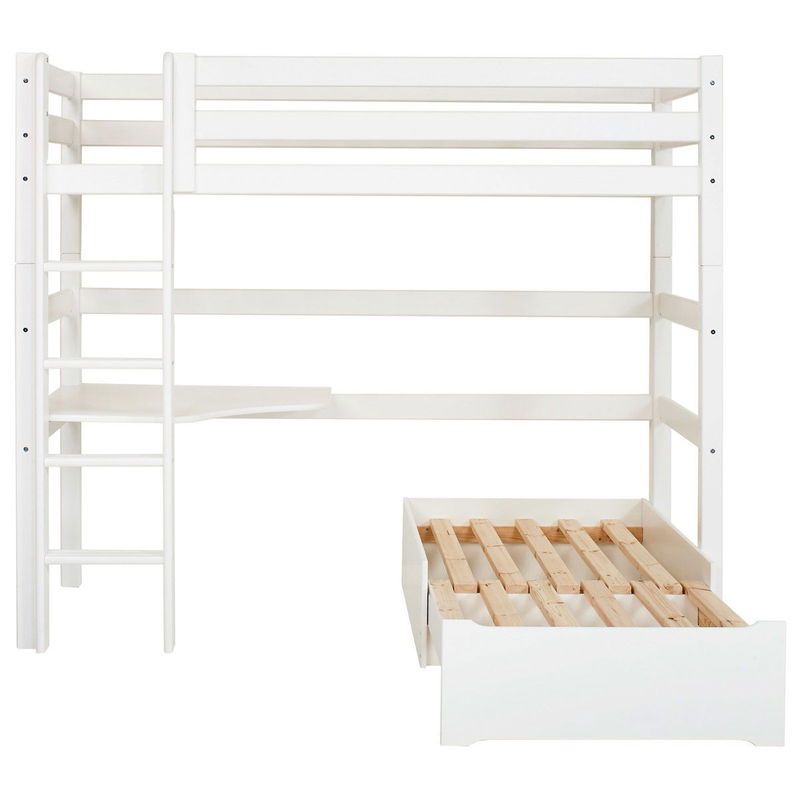 babyonlineshop Hoppekids Hochbett ECO Luxury 90x200 cm mit gerader Leiter Tischplatte & Lounge-Ecke Osterangebot