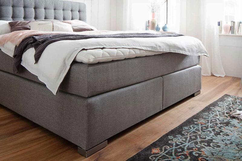 babyonlineshop Meise Lenno Boxspringbett 180 x 200 cm grau Stoff Kopfteil gesteppt & gratis Lieferung Lagerräumung