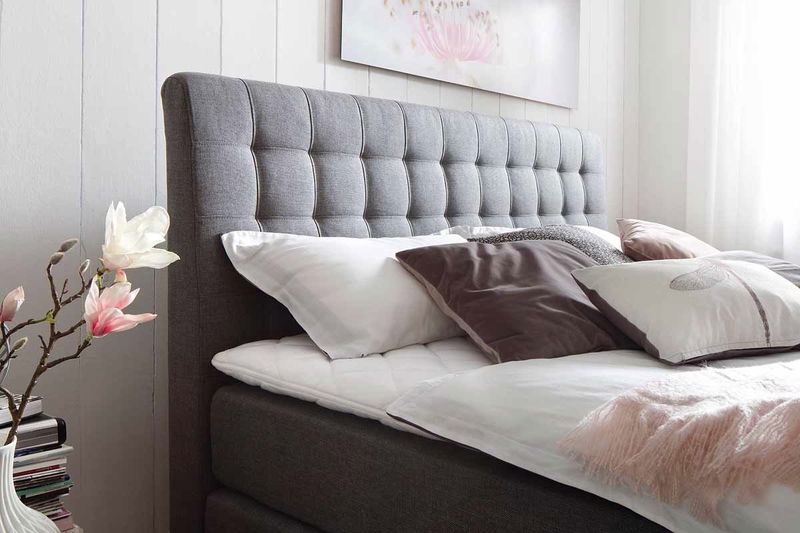 babyonlineshop Meise Lenno Boxspringbett 180 x 200 cm grau Stoff Kopfteil gesteppt & gratis Lieferung Lagerräumung