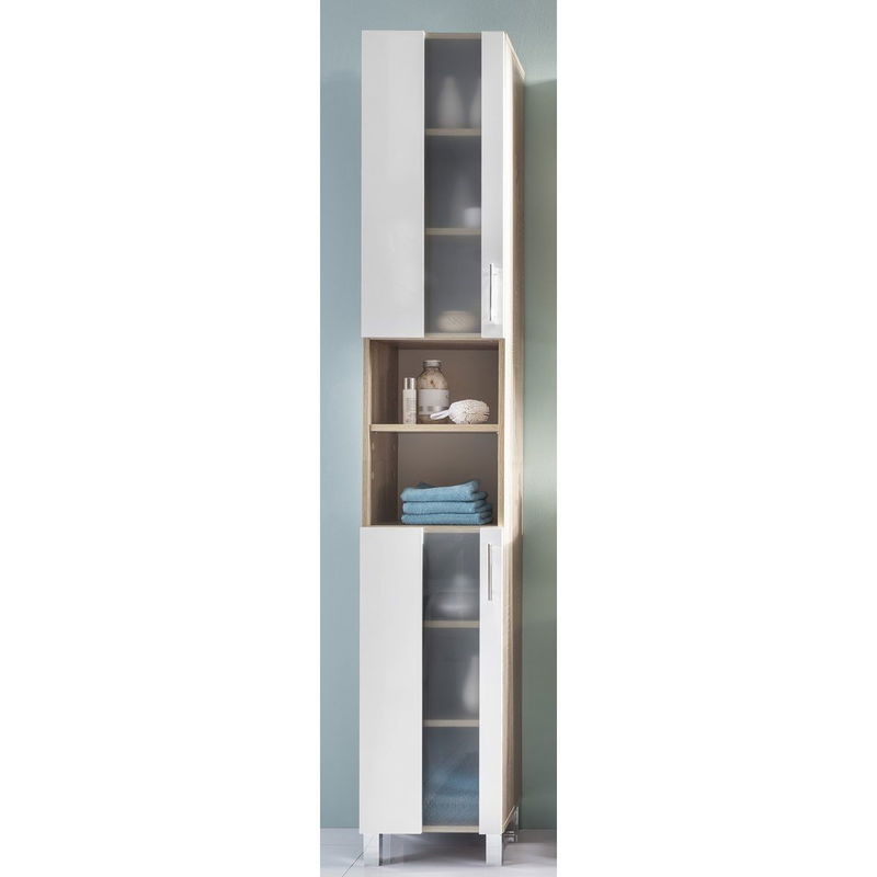 babyonlineshop trendteam Porto Hochschrank Weiß / Eiche Sägerau Hell Heißer Verkauf