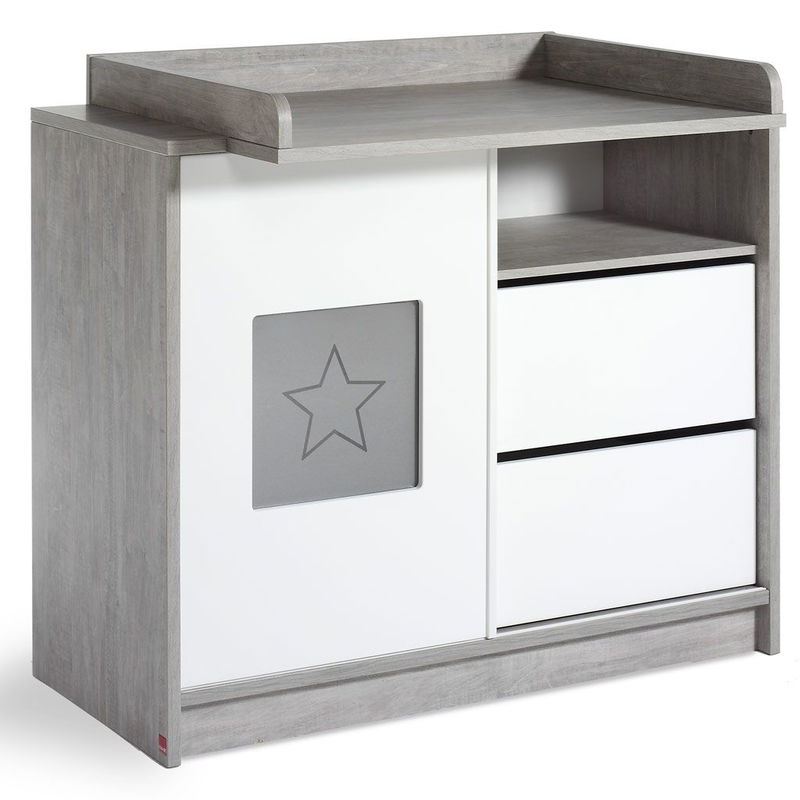 babyonlineshop Schardt Eco Star Wickelkommode Weiß/Driftwood 1 Schiebetür 2 Schubkästen - mit Wickelaufsatz VIP-Rabatte
