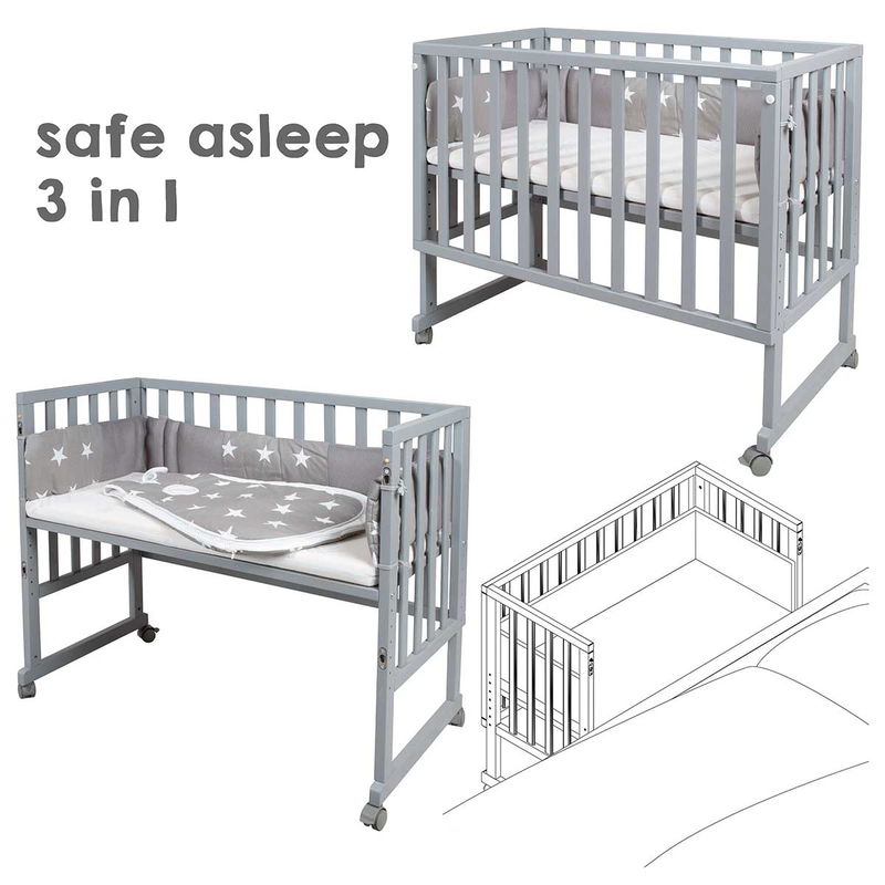 babyonlineshop Roba Stubenbett 3 in 1 Little Stars safe asleep inkl. Matratze Nestchen & Schlafsack Letzte 2 Tage