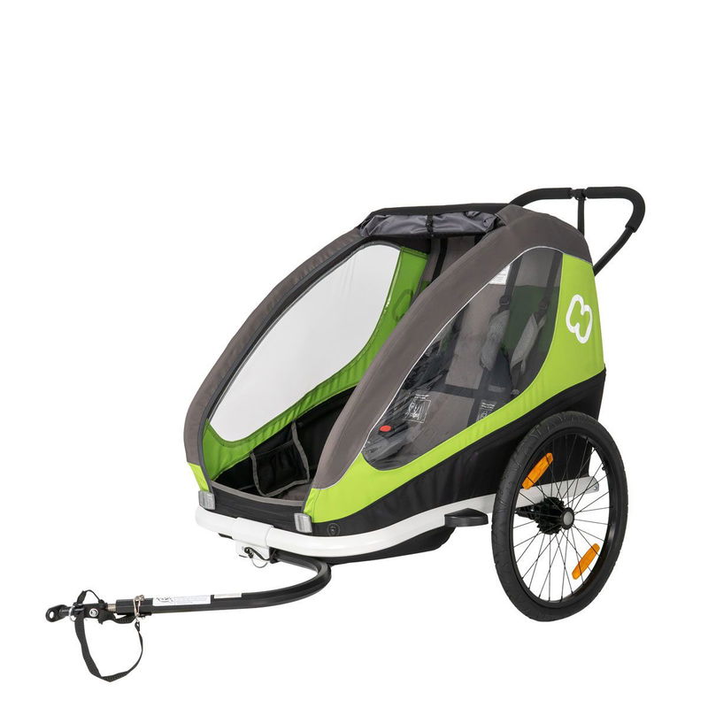 babyonlineshop Hamax Traveller Fahrradanhänger Grün/Grau inkl. Deichsel & Buggyrad Begrenztes Angebot