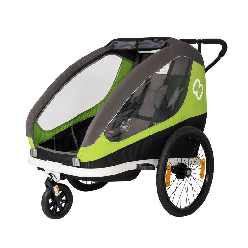 babyonlineshop Hamax Traveller Fahrradanhänger Grün/Grau inkl. Deichsel & Buggyrad Begrenztes Angebot