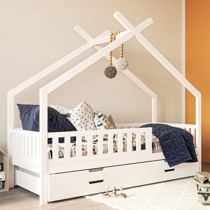 babyonlineshop Nature Kid Clara Hausbett weiß 90 x 200 cm inkl. Gästebett und Bettkasten Saisonale Angebote