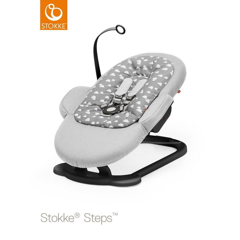 babyonlineshop Stokke® Steps™ Bouncer Grey Clouds Gestell schwarz passend zum Hochstuhl zum Toppreis Nur für heute